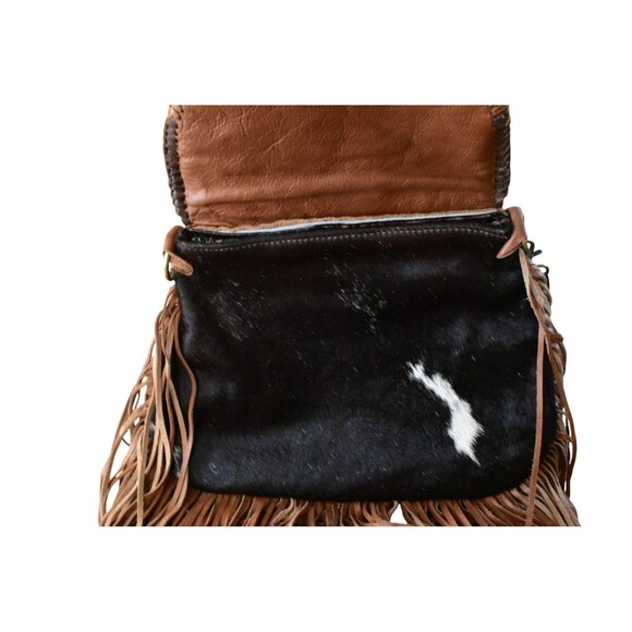 L3 Designs Custom Cowhide Crossbody Fringed Bag Leather Brown White Western - Picture 12 of 15
